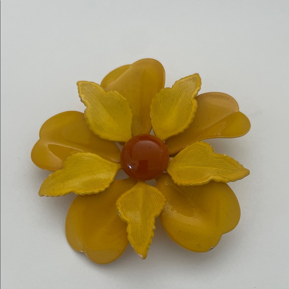 Vintage Yellow Flower Enamel Brooch